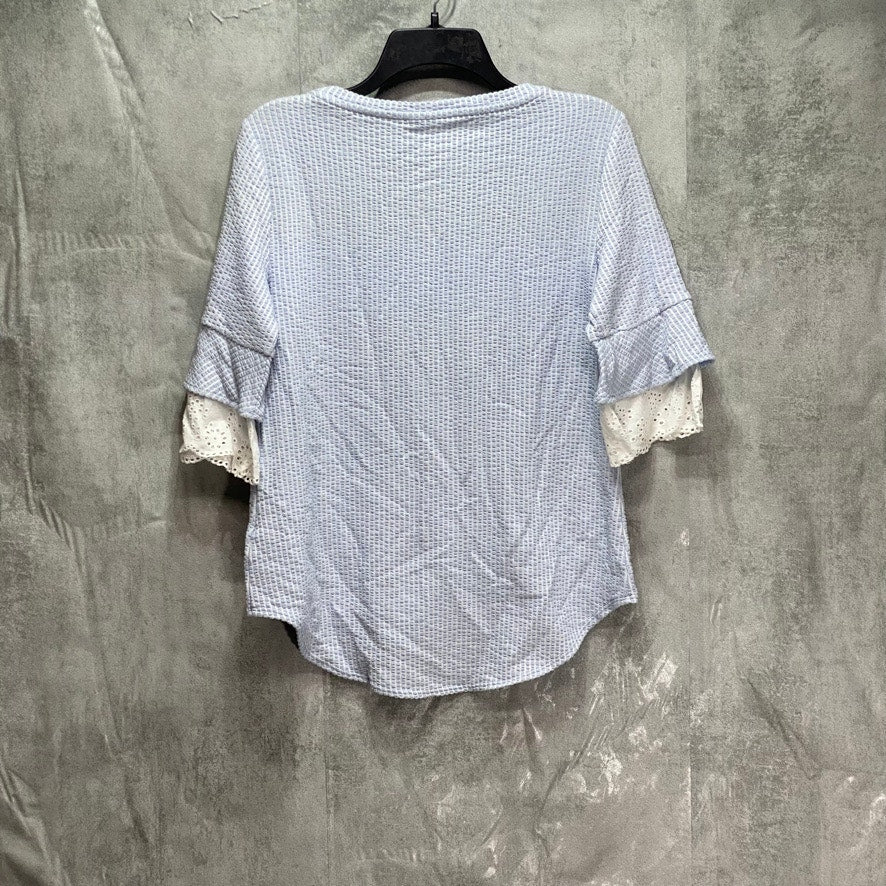 UNBRANDED Blue Textured Crewneck Layered Short Sleeve Top SZ S