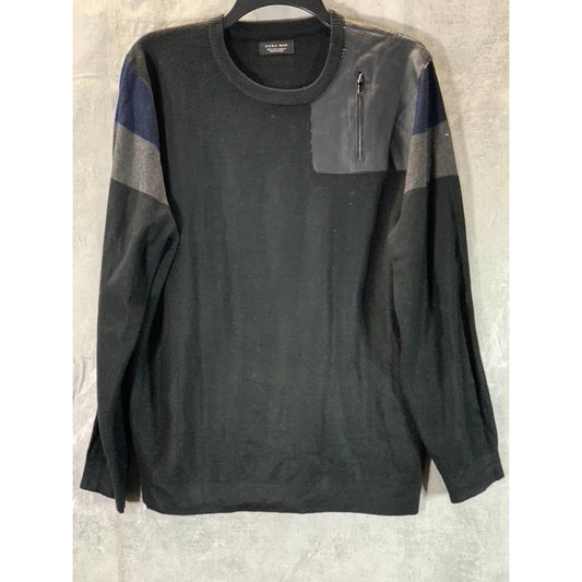 ZARA MAN Men's Black Patch Crewneck Pullover Sweater SZ L
