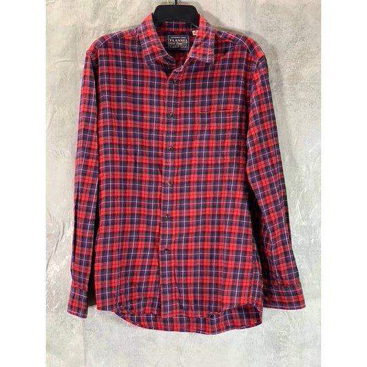 AUTHENTIC SHIRT Men's Red/Navy Flannel Button-Up Long Sleeve Cotton Shirt SZ M