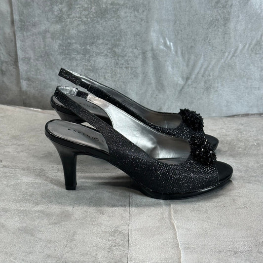 KAREN SCOTT Women's Black Glitter Breena Peep-Toe Slingback Pumps SZ 8.5