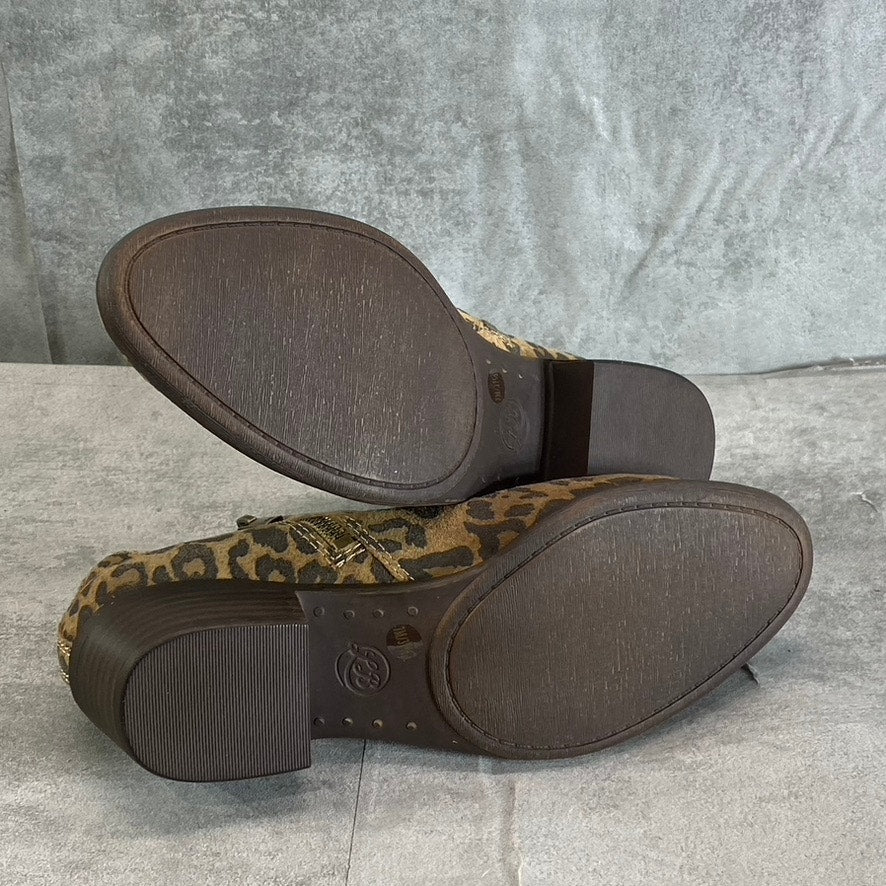 LUCKY BRAND Women's Natural Leopard Leather Basel Block-Heel Booties SZ 7