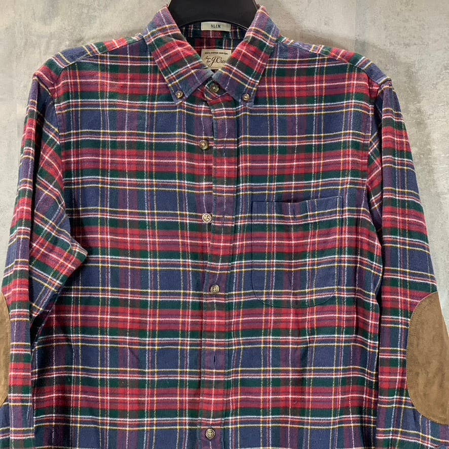 J.CREW Men's Multicolor Plaid Slim-Fit Elbow Patch Button-Up Flannel Shirt SZ S