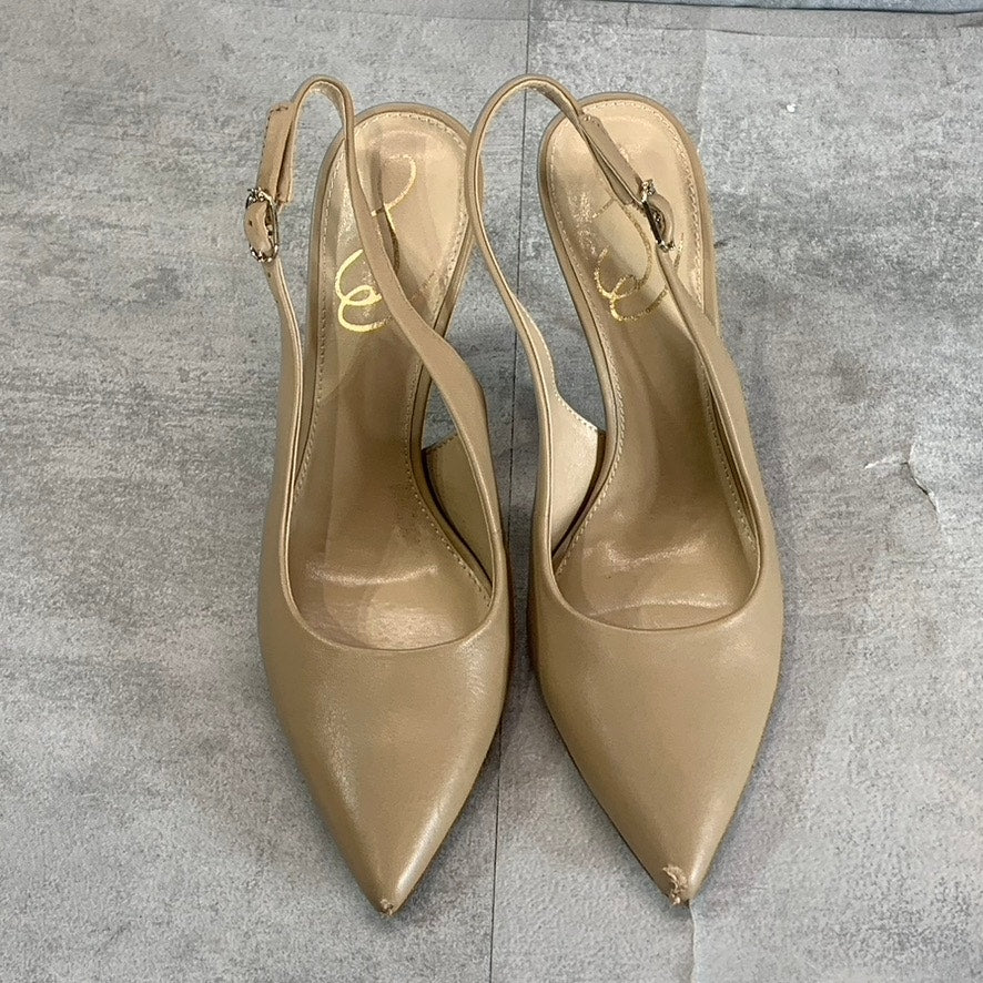 SAM EDELMAN Women's Beige Faux-Leather Hazel Pointed-Toe Slingback Pumps SZ 5