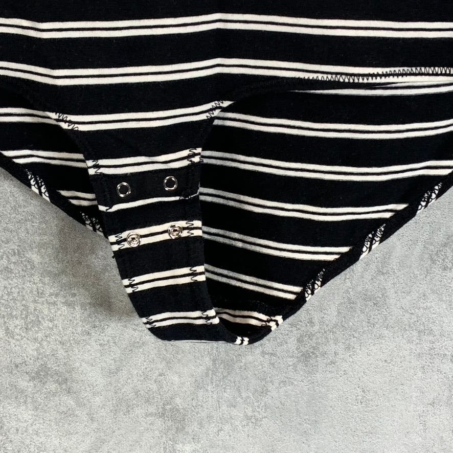 J.CREW Women's Black/Ivory Striped Mockneck Button Shoulder Bodysuit SZ M