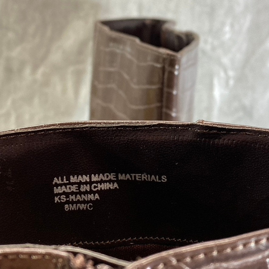 KAREN SCOTT Women's Wide Calf Brown Croc Embossed Hanna Dress Boots SZ 8WC