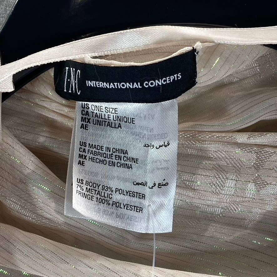 INC Women's Blush Floral-Print Sheer Metallic Fringe-Trim Wrap SZ OS