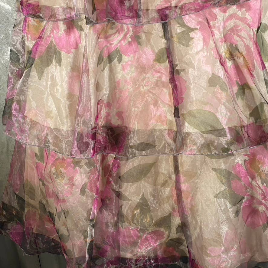 SPEECHLESS Juniors' Grey/Fuchsia Organza Floral-Print Tiered Halter Dress SZ 9