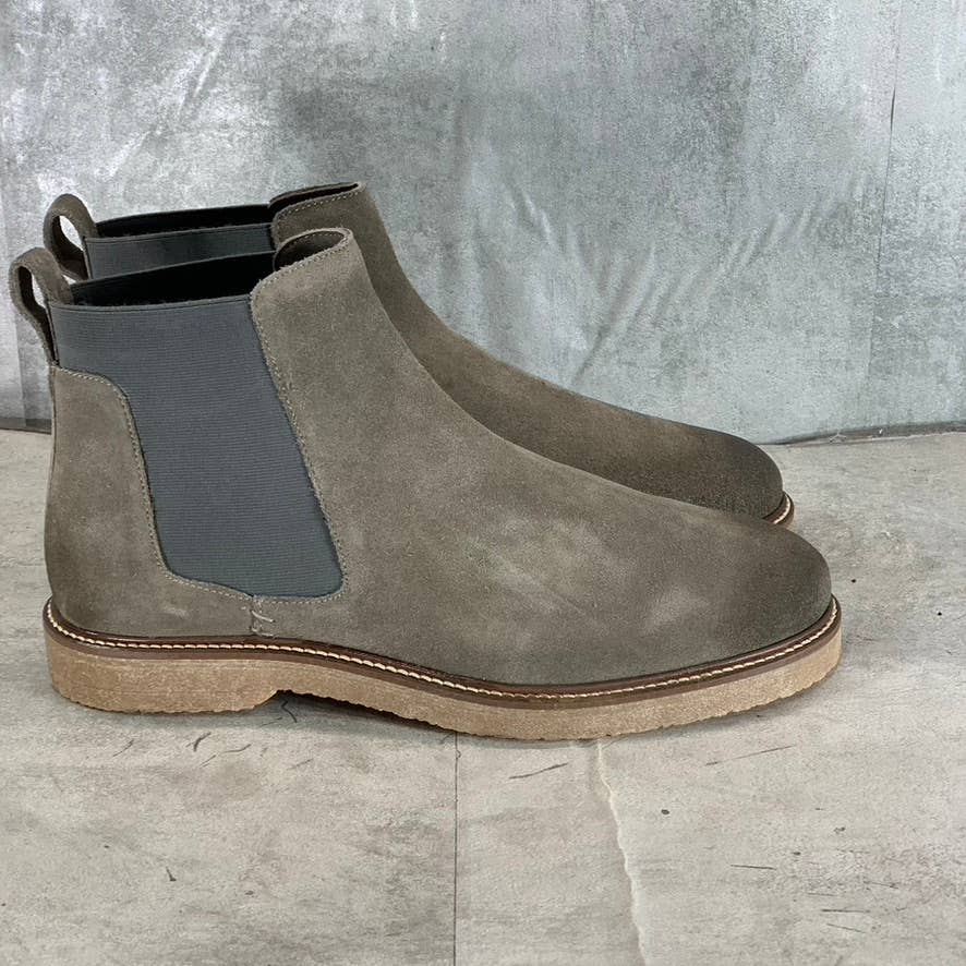 THOMAS & VINE Men's Grey Leather Cedric Plain Toe Pull-On Chelsea Boots SZ 10