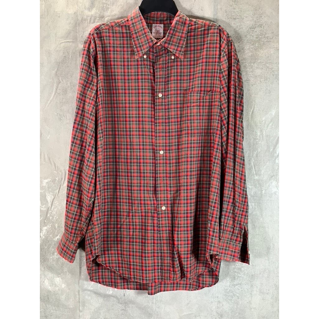 BROOKS BROTHERS Men's Red/Green Checkered Button-Up Long Sleeve Dress Shirt SZ17
