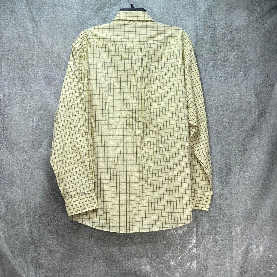 CLUB ROOM Yellow Regular-Fit Performance Stretch Long Sleeve Windowpane Dress Shirt SZ 16.5 34-35