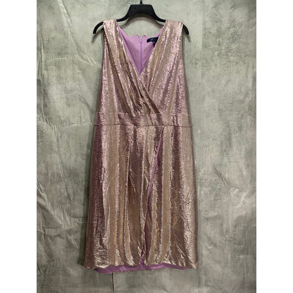 RACHEL ROY Plus Size Purple Faux-Wrap Sleeveless Knee-Length Brigette Foil Dress SZ 3X