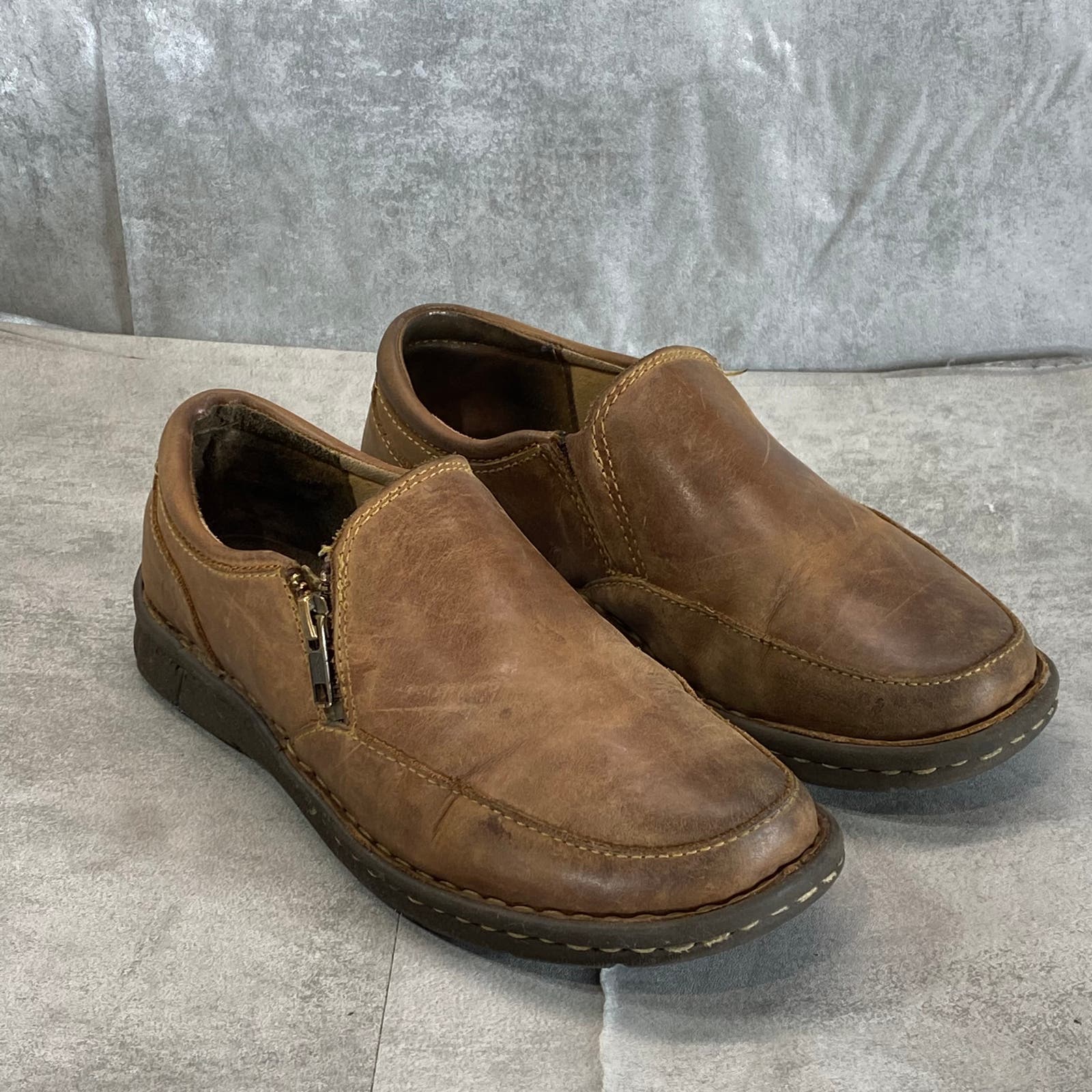 BORN Women's Brown Leather Side-Zip Slip-On Loafers SZ 7.5