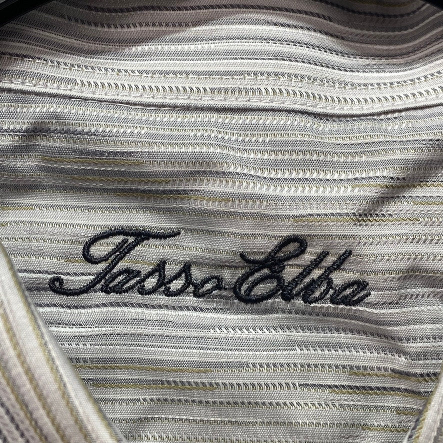 TASSO ELBA Gray Combo Stretch Textured Short Sleeve Button-Up Shirt SZ XL