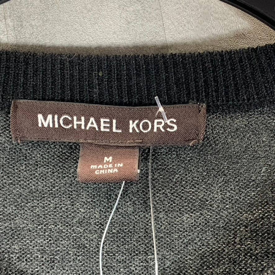 MICHAEL KORS Men's Charcoal/Cream Colorblock Crewneck Long-Sleeve Sweater SZ M