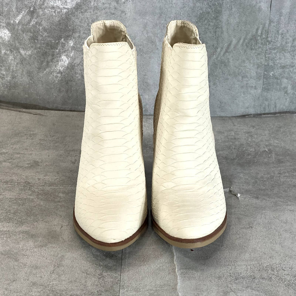 MIA Women's Ivory Croc Embossed Santos Round-Toe Pull-On Stacked-Heel Boots SZ 6