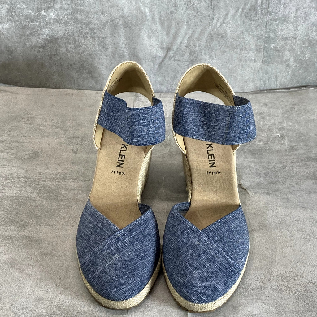 ANNE KLEIN Women's Denim Zoey Closed-Toe Slip-On Espadrille Wedge Sandals SZ 8