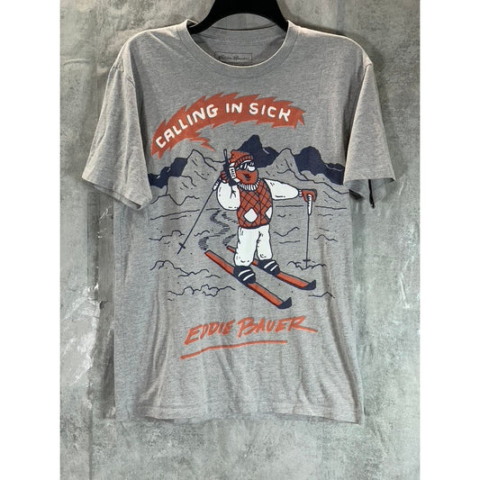 EDDIE BAUER Men's Gray Crewneck Calling In Sick Graphic Short Sleeve T-Shirt SZS