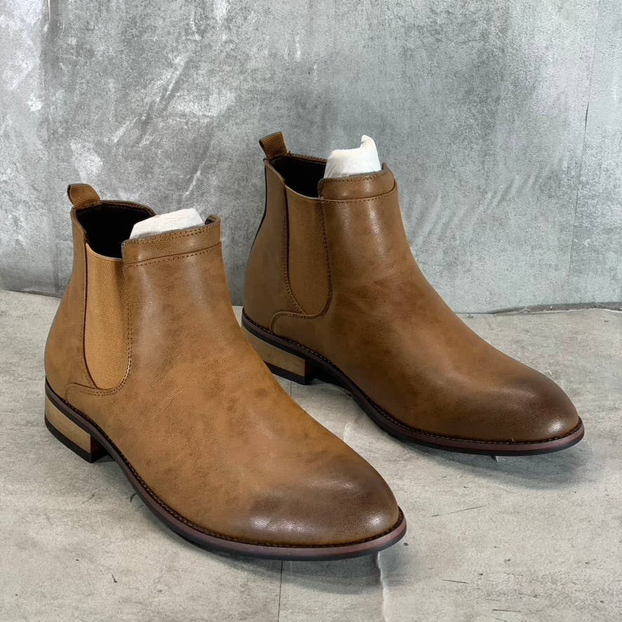 VANCE CO. Men's Chestnut Faux Leather Landon Pull-On Chelsea Dress Boots SZ 9.5