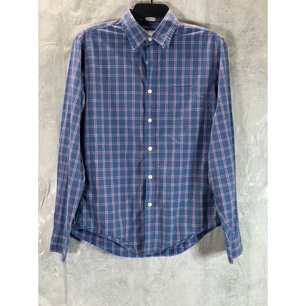 J.CREW Men's Blue Plaid Washed Casual Tailored-Fit Button-Up Shirt SZ S