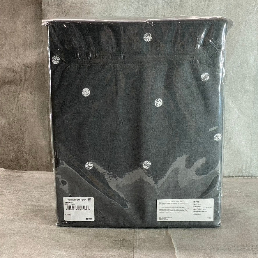 NORDSTROM RACK Gray Pearl Dot Print 4-Piece King Size Bed Sheet Set