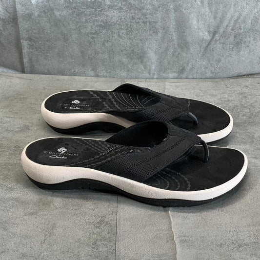 CLARKS CLOUDSTEPPERS Women's Black/White Thong Sandals SZ 6