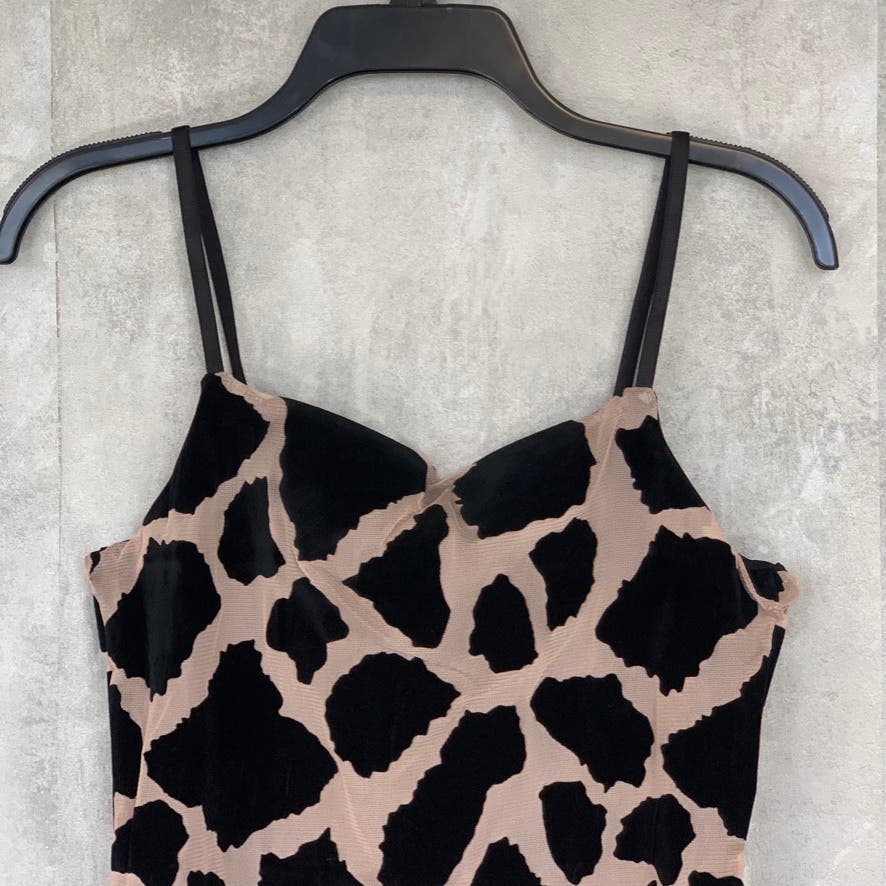 TOPSHOP Black Large Animal Printed Spaghetti Strap Mini Bodycon Dress SZ 6