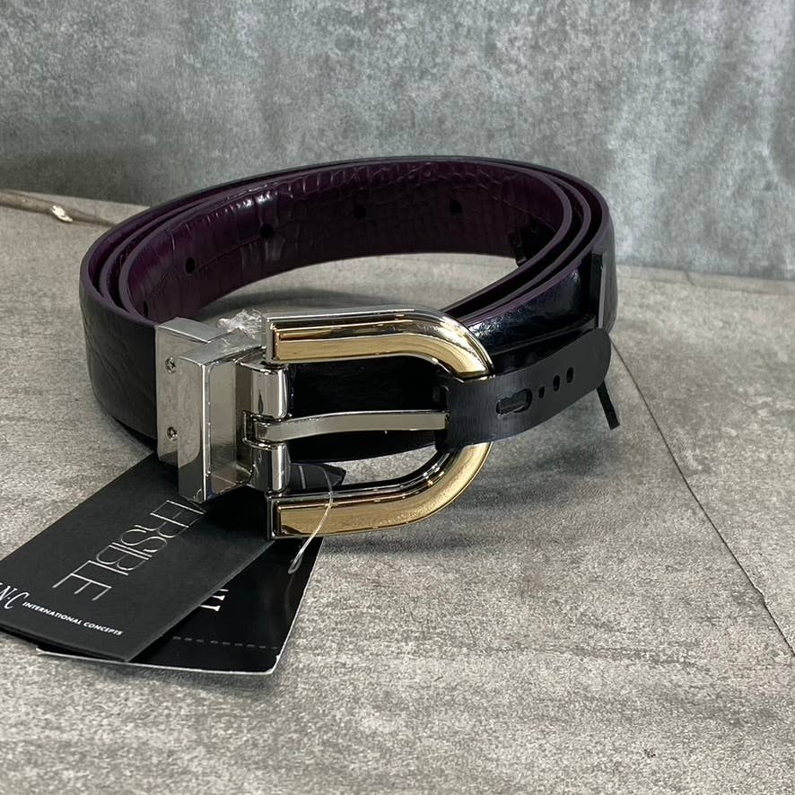 INC INTERNATIONAL CONCEPTS Women's Black/Purple Embossed-Solid Reversible Belt