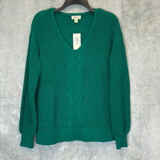 STYLE & CO Women's Aventurine Cable-Knit Ribbed Cuff V-Neck Pullover Sweater SZ M