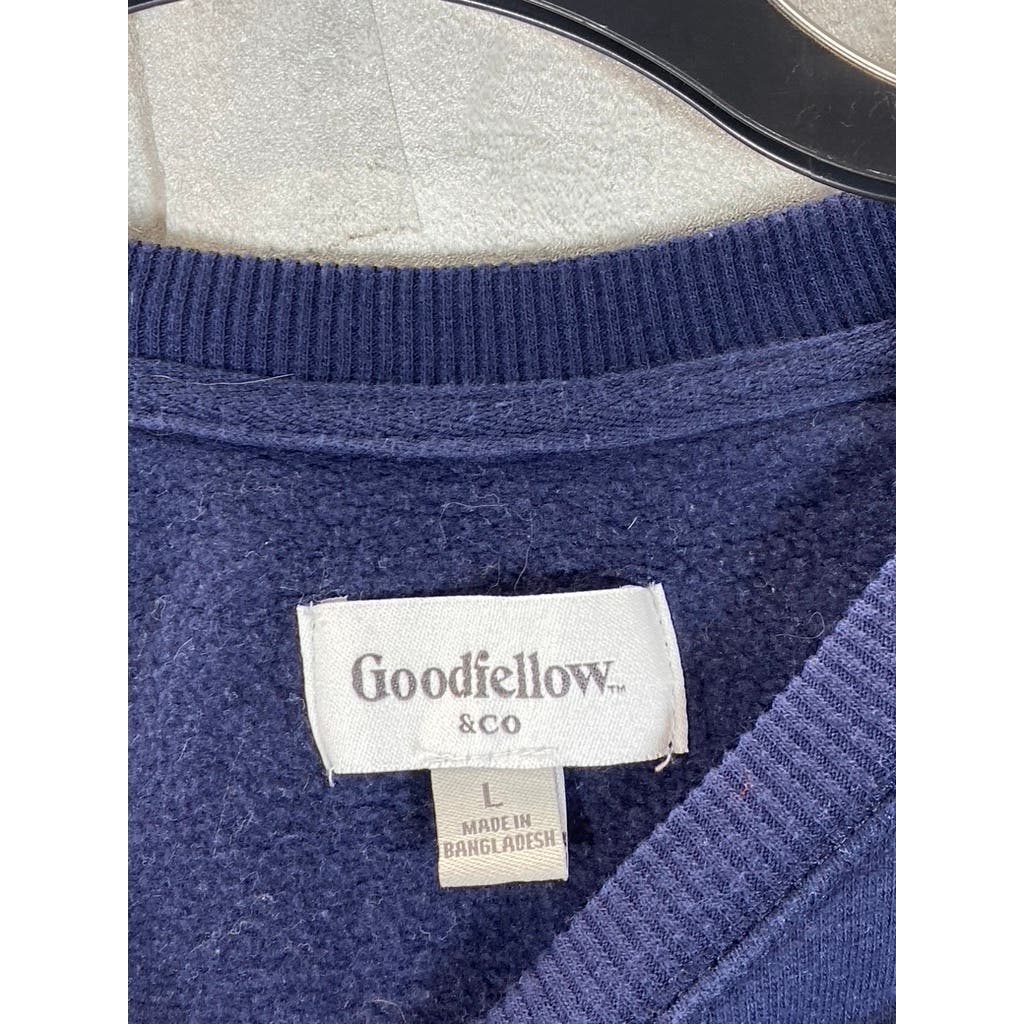 GOODFELLOW & CO Men's Navy/Grey Striped Crewneck Fleece Pullover Sweatshirt SZ L