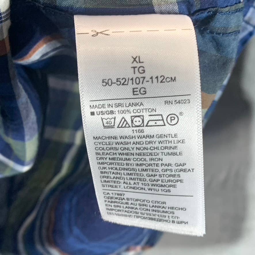 BANANA REPUBLIC Men's Navy/Green Untucked Slim-Fit Button-Up Flannel Shirt SZ XL