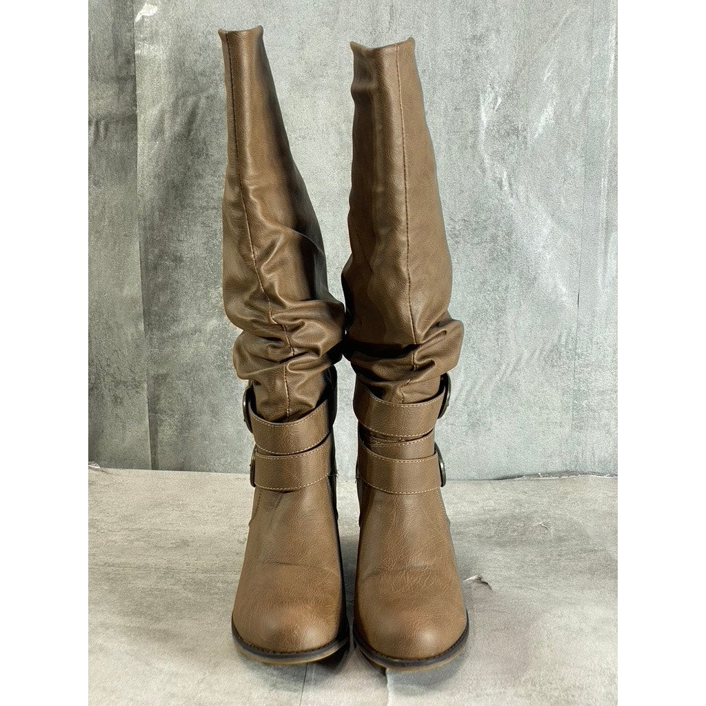 JOURNEE COLLECTION Women's Taupe Late Knee-High Block-Heel Boots SZ 6.5