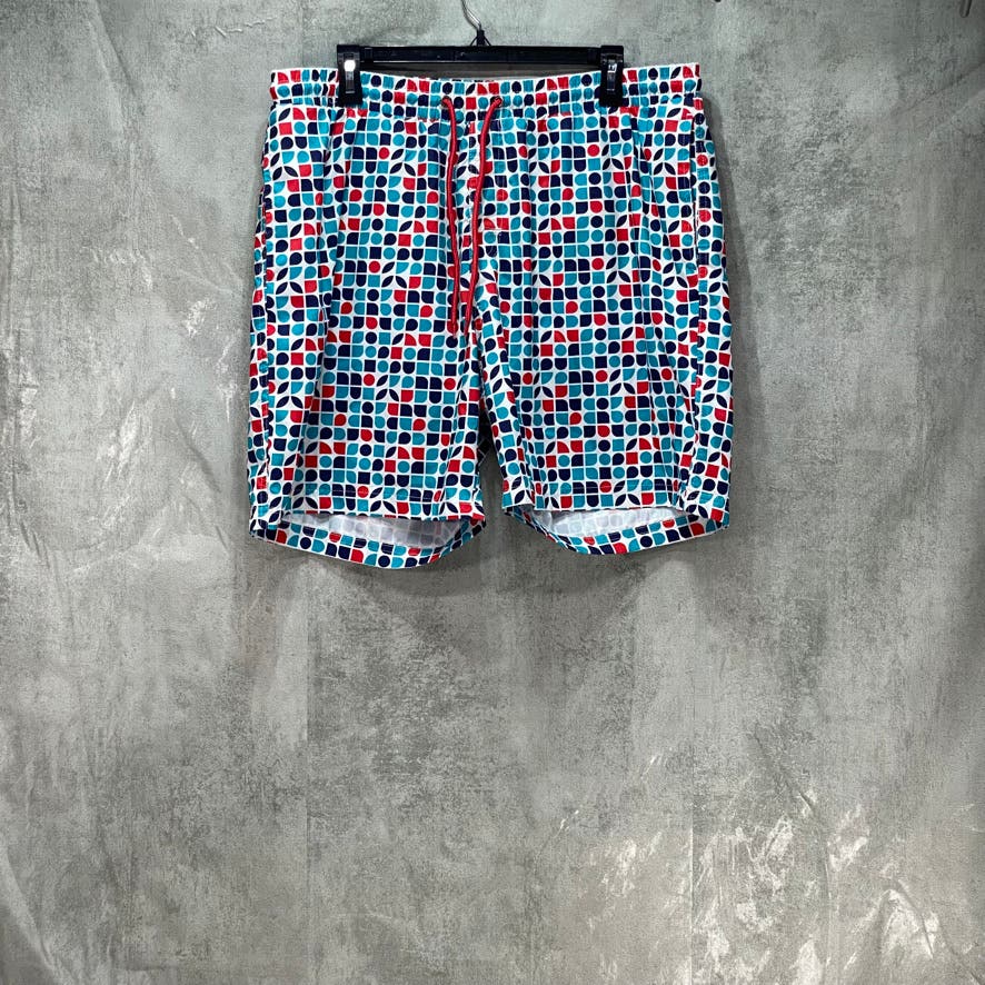 CLUB ROOM Blue Regular-Fit Quick Dry Geo-Print Drawstring Pull-On Lined Swim Trunks SZ XL