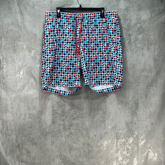 CLUB ROOM Blue Regular-Fit Quick Dry Geo-Print Drawstring Pull-On Lined Swim Trunks SZ XL