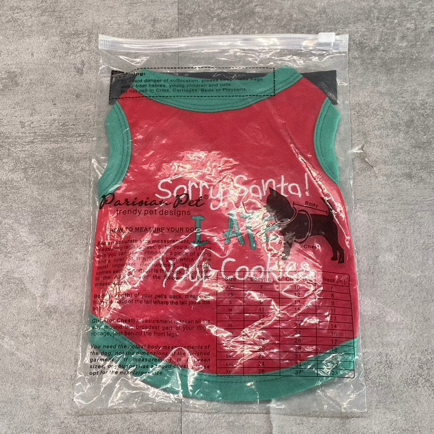PARISIAN PET Ref/Green 'Sorry Santa! I Ate Your Cookies' Funny Dog T-Shirt SZ S