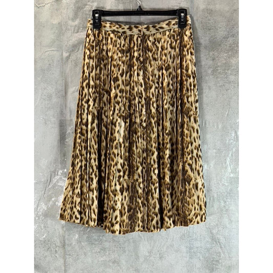 J.CREW Women's Tan Leopard Print Pleated Midi Skirt SZ 0