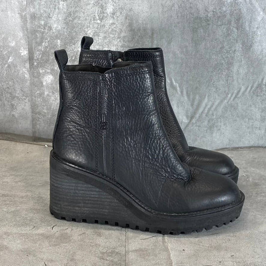 ZODIAC Women's Black Leather Julie Lug-Sole Wedge Boots SZ 7.5
