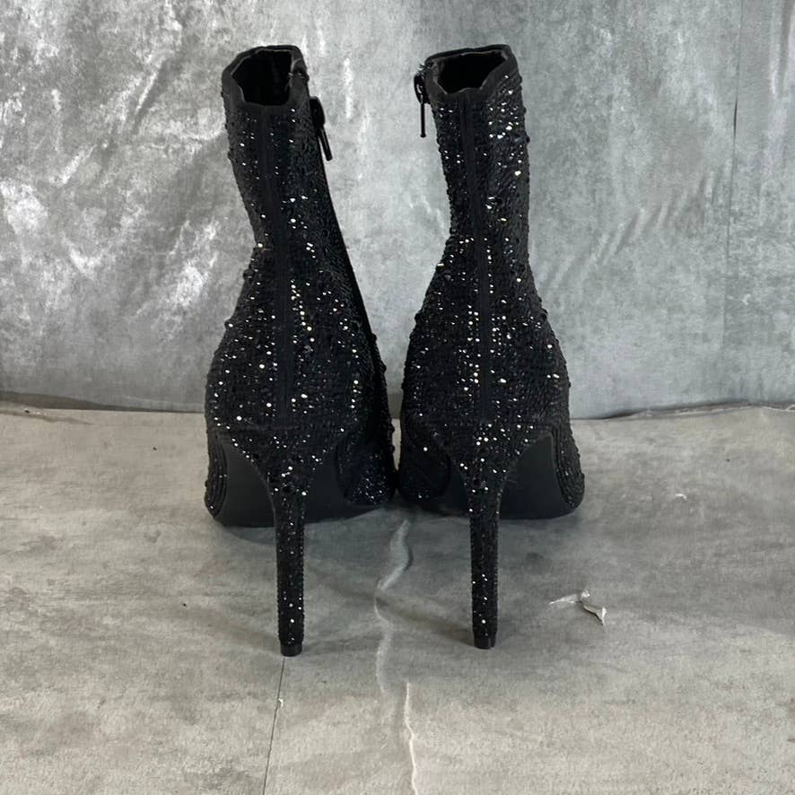 INC INTERNATIONAL Women's Black Bling Reisa Pointed-Toe Stiletto Booties SZ 12