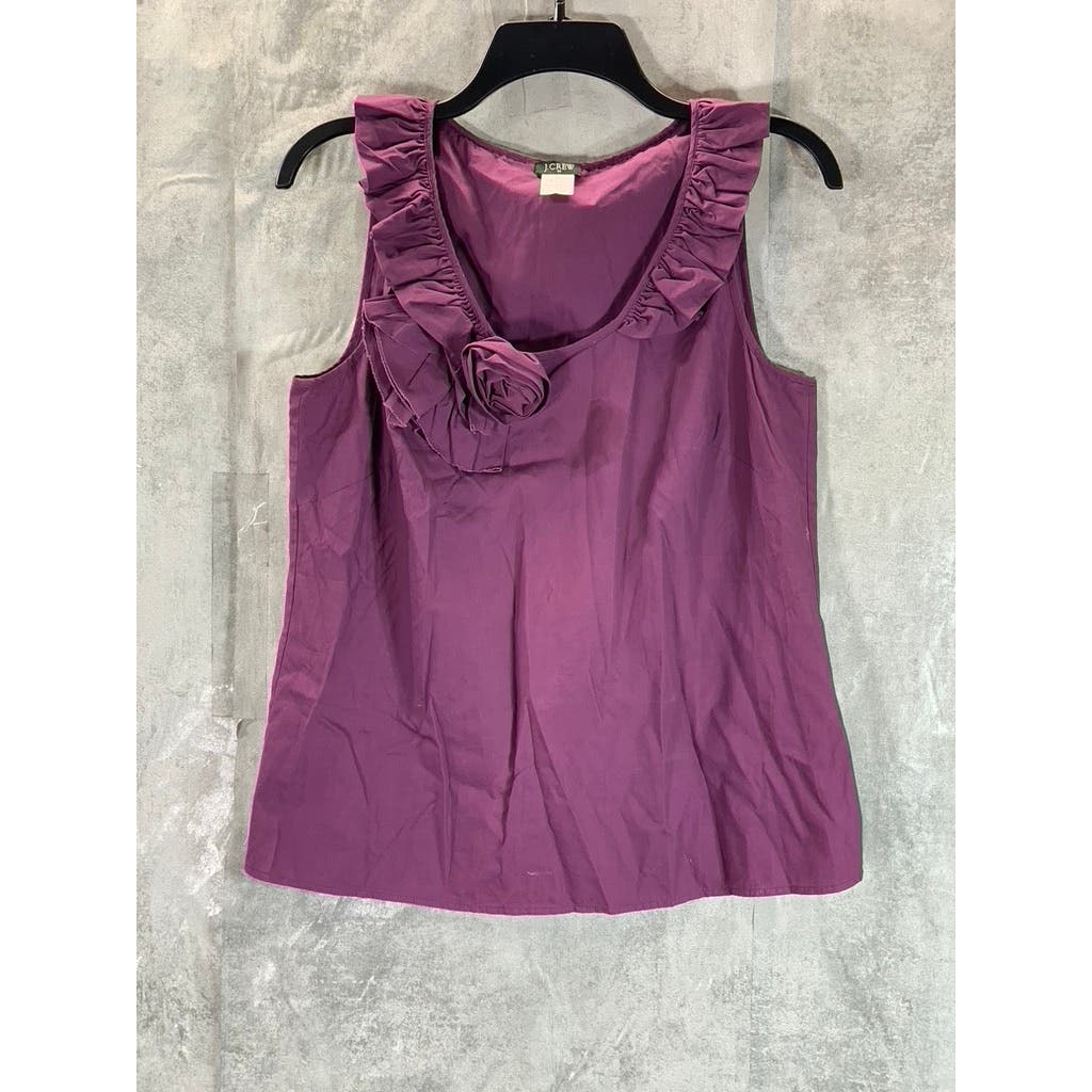 J.CREW Women's Plum Scoop Neck Rosette Ruffle Trim Sleeveless Top SZ 6