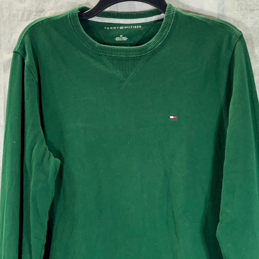 TOMMY HILFIGER Men's Hunter Green Crewneck Solid Flag Logo Pullover Sweater SZ S