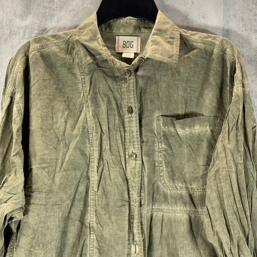 BDG URBAN OUTFITTERS Women's Olive Dye Cotton Button-Up Long-Sleeve Shirt SZ S