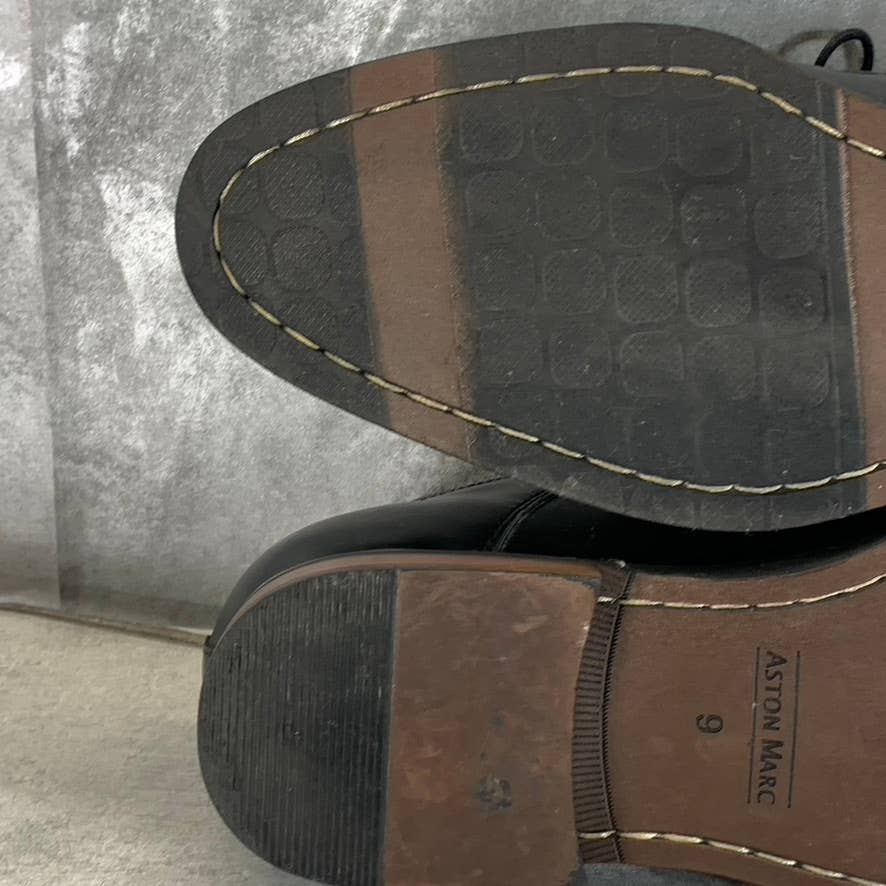 ASTON MARC Men's Black Faux Leather Premier Lace-Up Dress Shoes SZ 9