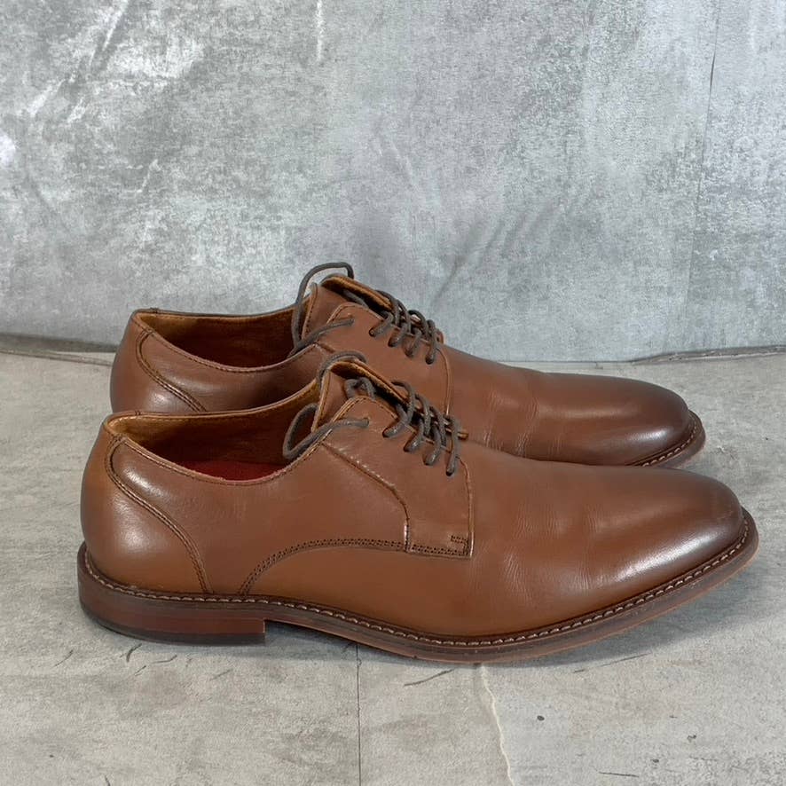 STACY ADAMS Men's Chocolate Leather Marlton Plain-Toe Lace-Up Oxfords SZ 7.5
