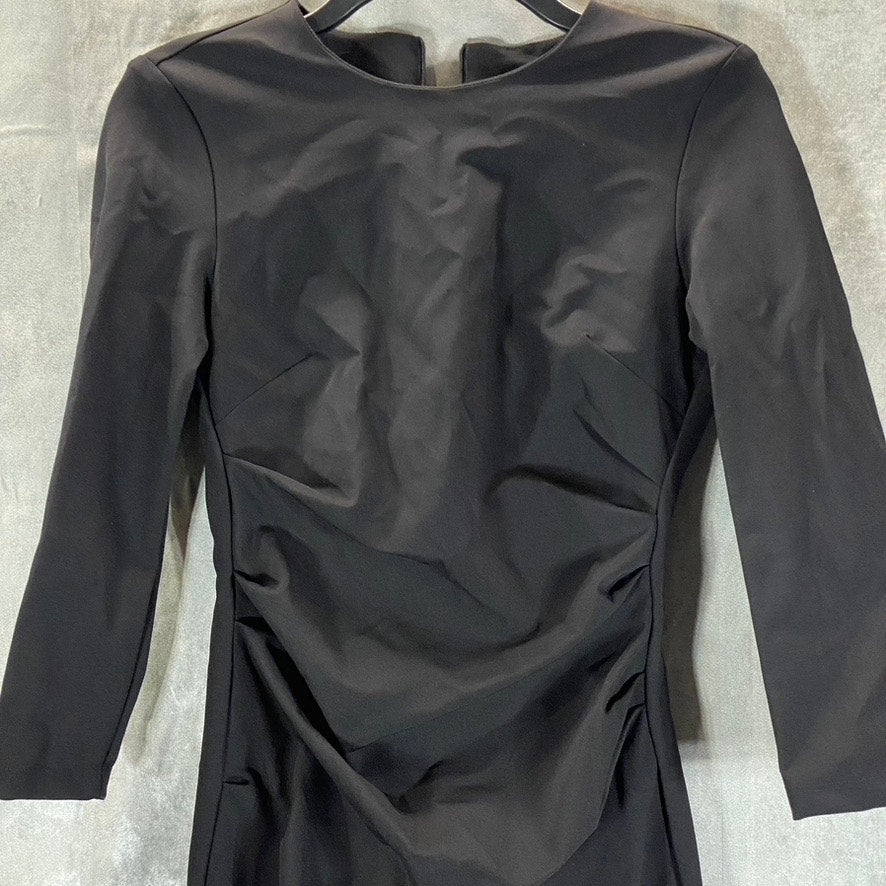 MARELLA Women's Black Iguana Stretch Gathered Front Round-Neck Midi Dress SZ 4