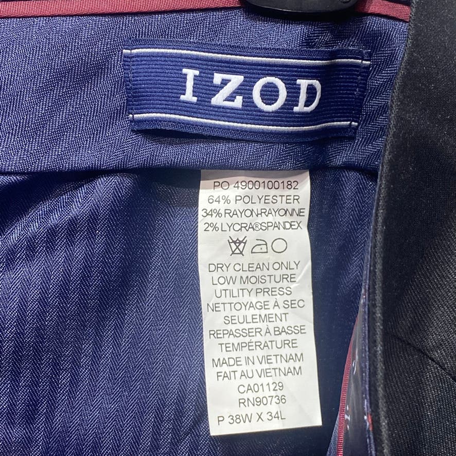 IZOD Solid Black Classic-Fit Flat Front Suit Pants SZ 38X34