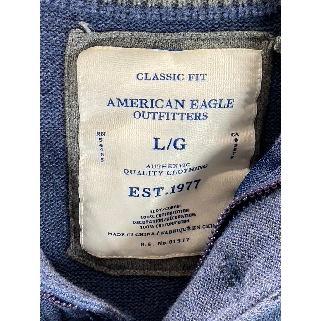 AMERICAN EAGLE OUTFITTERS Men's Blue Classic-Fit Mock Neck Pullover Sweater SZ L