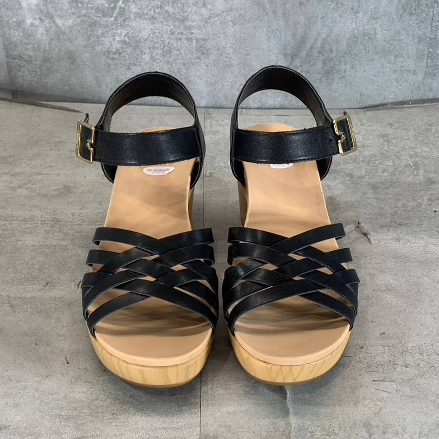 DR. SCHOLL'S Women's Black Faux-Leather First Of All Ankle-Strap Sandals SZ 8.5