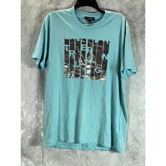 TRUE RELIGION Men's Lichen Bleu Crewneck Metallic Column Graphic T-Shirt SZ XL
