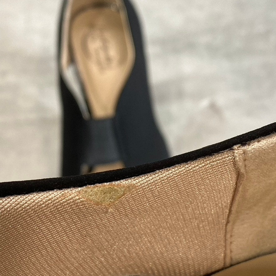 LIFESTRIDE Women's Black Fabric Carla Peep-Toe Slip-On Pumps SZ 9