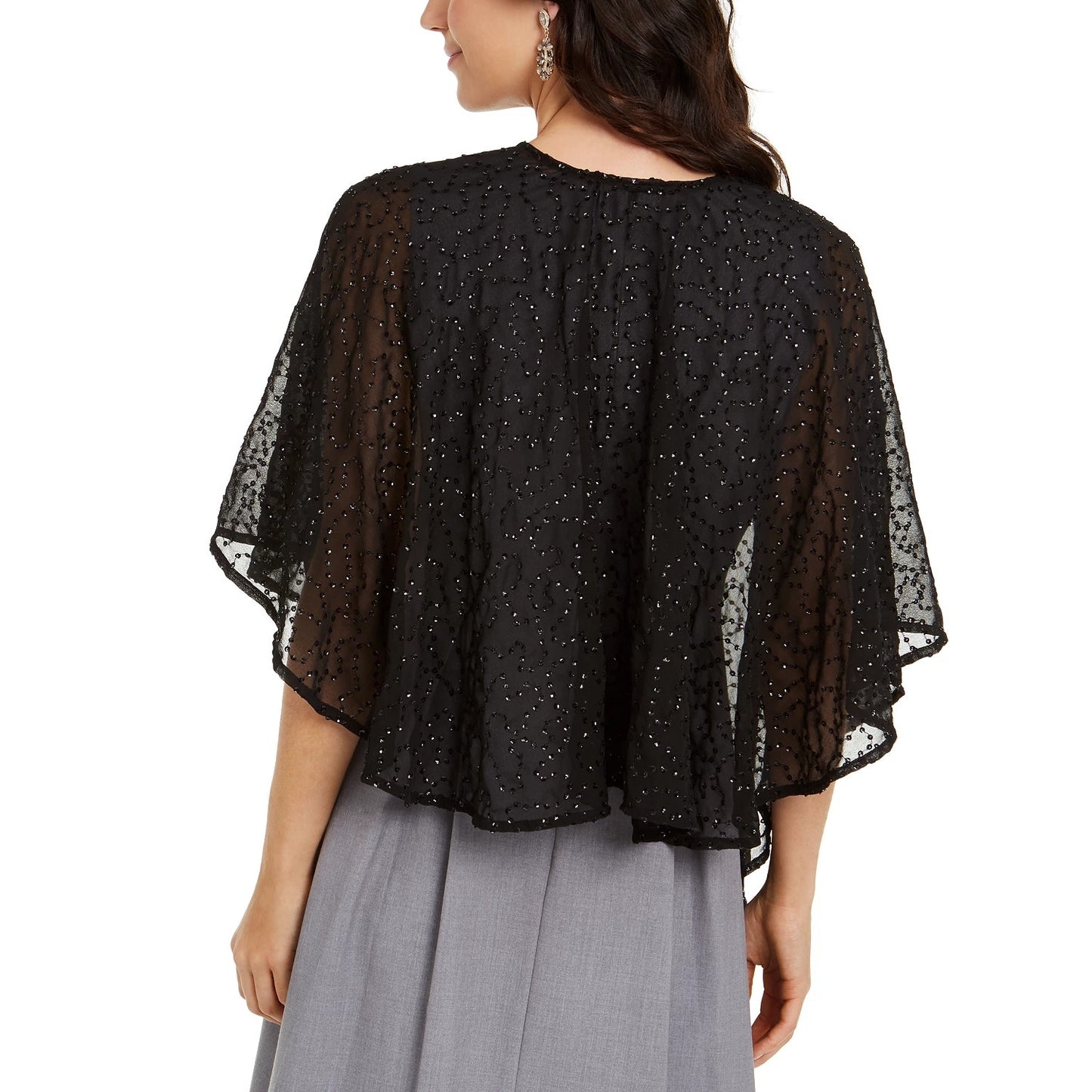 CEJON Black Squiggle-Sequin Draped Shawl OS