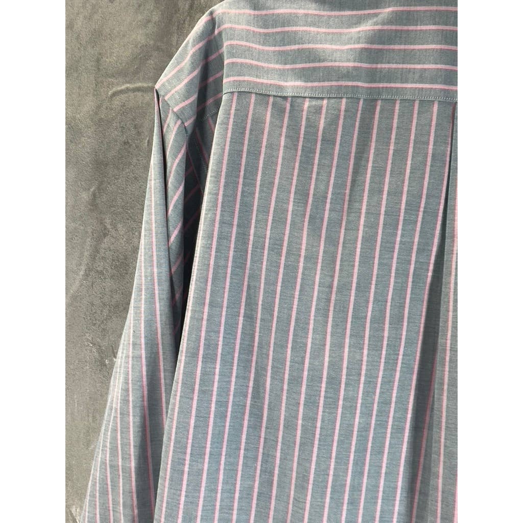 BROOKS BROTHERS Men's Gray/Pink Stripe Stretch Madison Relaxed-Fit Shirt SZ XL